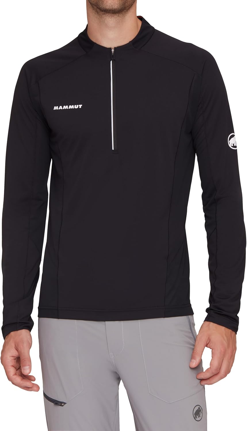 

Мужская футболка MAMMUT Aenergy FL с половинной молнией, длинными рукавами, размер AF, первый слой, половинная молния, азиатский крой, черный