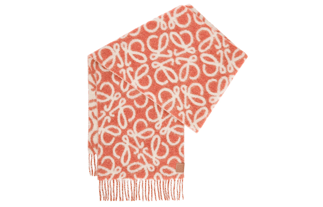 LOEWE Вязаный шарф женский оранжево-белый, Orange/White — фото 4