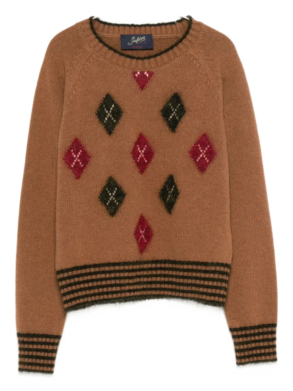 

Свитер с круглым вырезом и ромбовидным узором Seafarer, коричневый