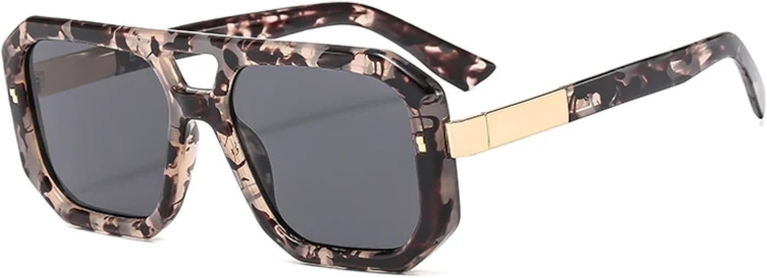 

Женские солнцезащитные очки с двойной перемычкой, роскошные, в стиле ретро, ​​прозрачные градиентные, защита от УФ-излучения UV400, мужские очки с заклепками TVTBBVV, Pattern Grey