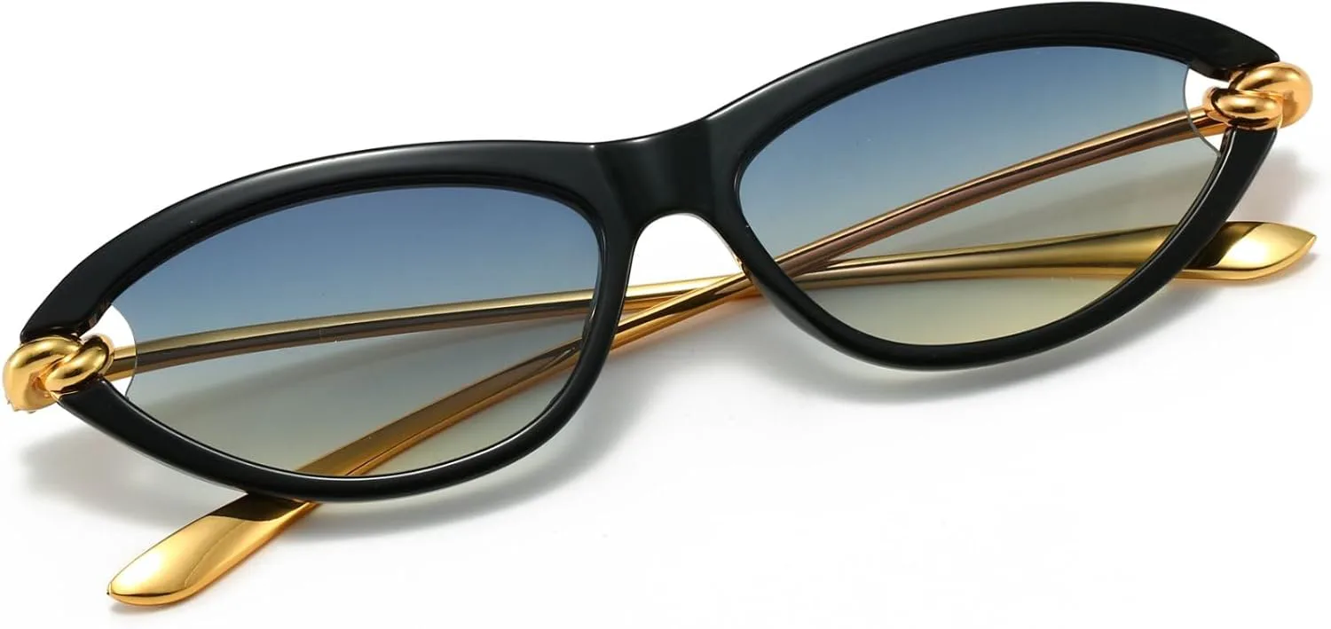 

Солнцезащитные очки Hanj в стиле ретро 90-х годов, овальные, модные, с золотыми дужками, классические, в форме «кошачьего глаза», Black Frame Gradient Blue Lenses