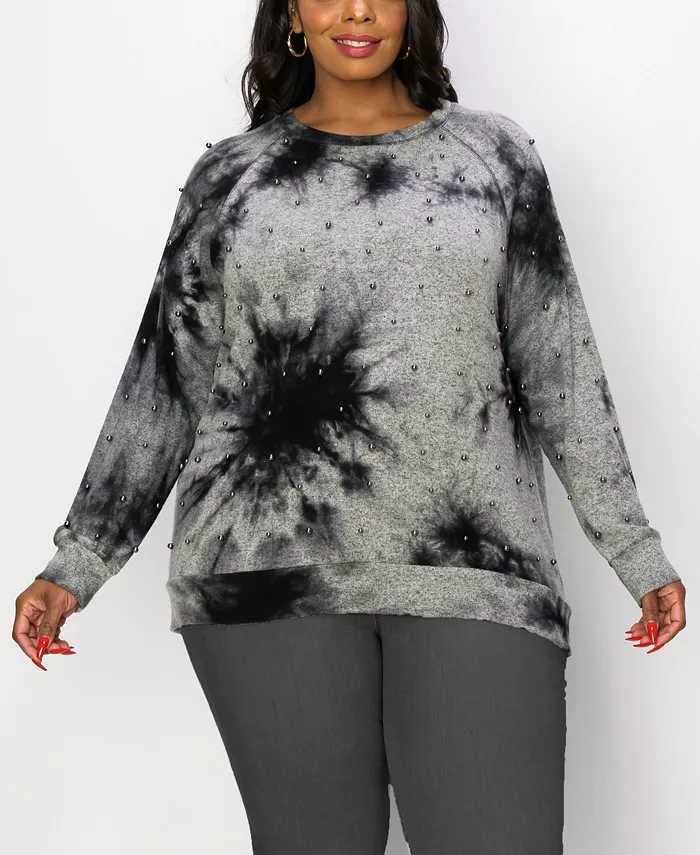 

Уютный свитер большого размера с длинными рукавами и заклепками цвета оружейной стали COIN 1804, мультиколор