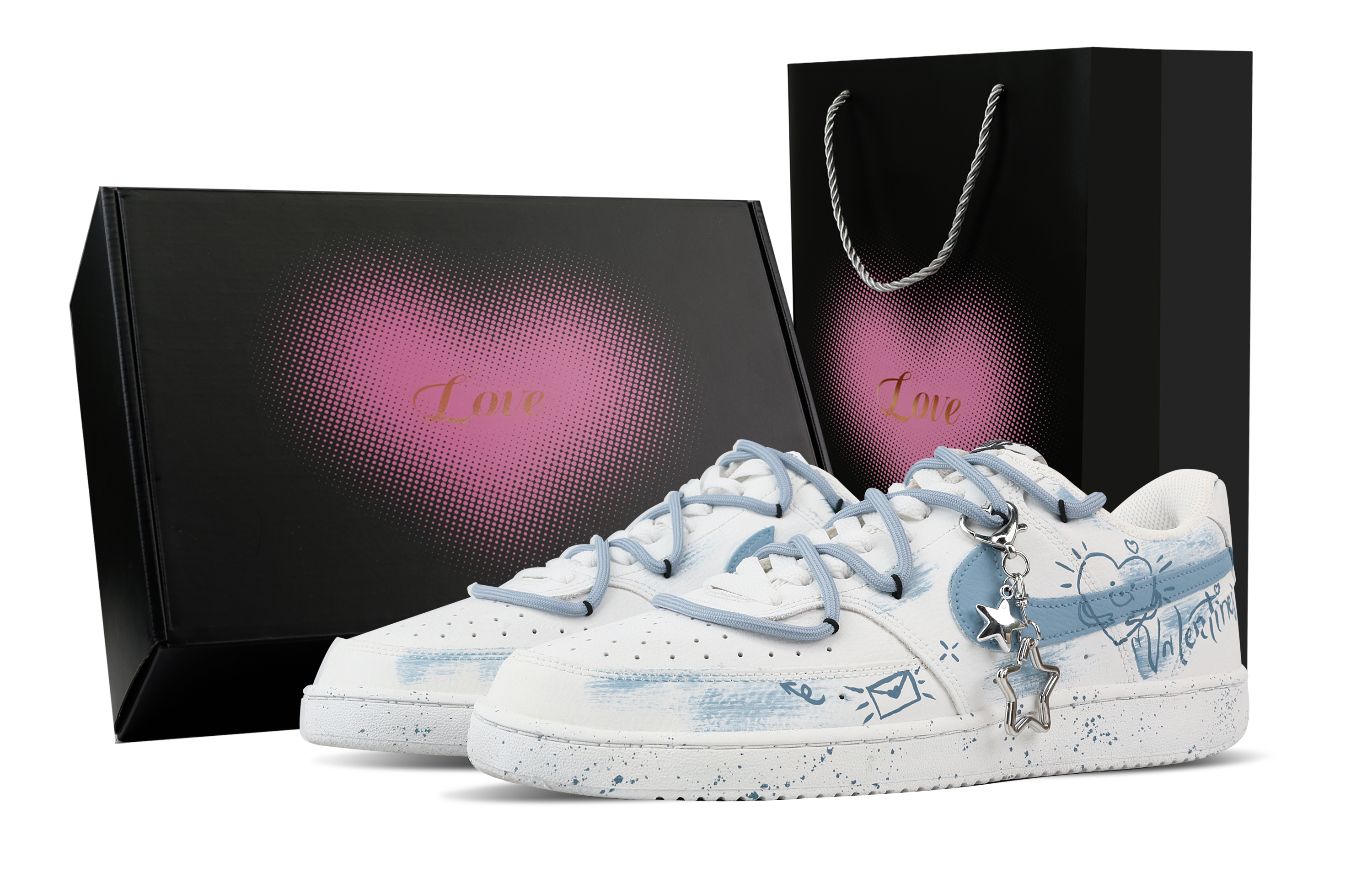 

Nike Кроссовки Court Vision 1 Love Letter Box, износостойкие, низкие, для скейтбординга, мужские, белые, синие