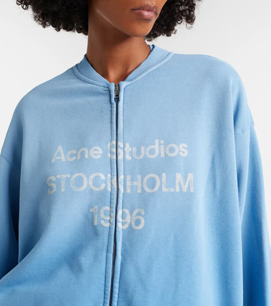 Свободная толстовка на молнии из смесовой хлопковой ткани Acne Studios, синий — фото 3