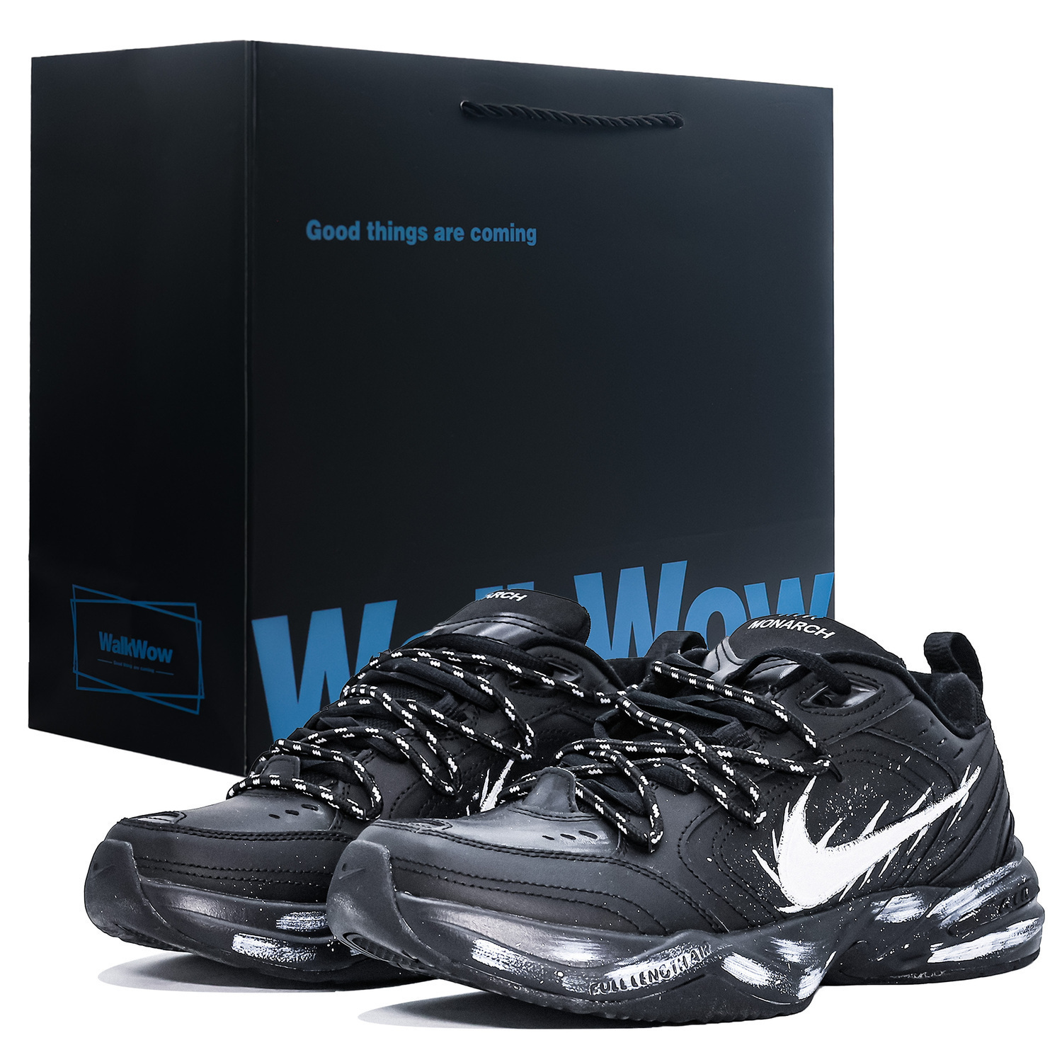 

Nike Air Monarch 4 Амортизация, износостойкость, увеличение высоты, низкие, массивные кроссовки, унисекс, черный, белый