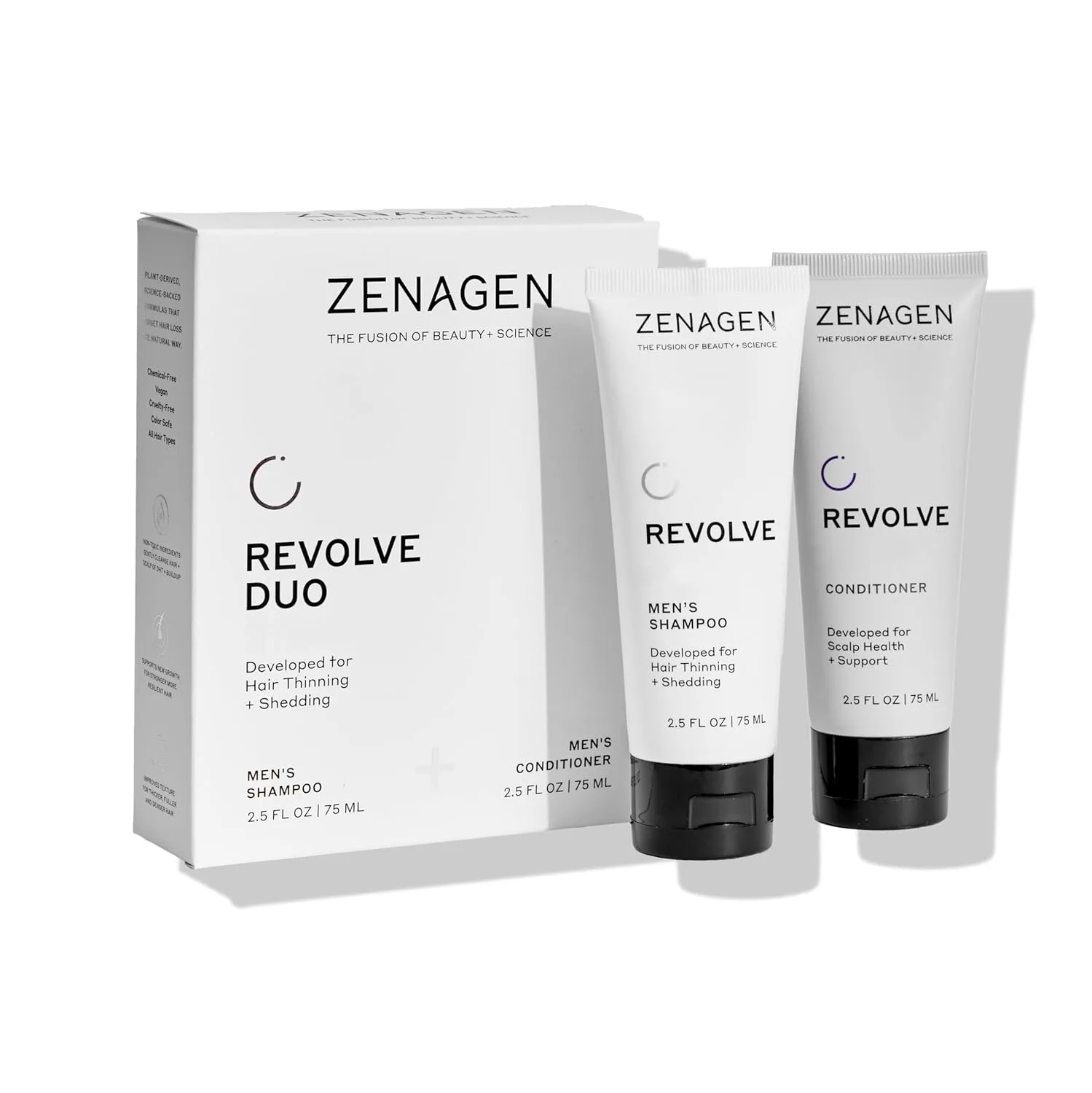ZENAGEN Revolve мужской дорожный набор | шампунь и кондиционер для тонких и редеющих волос, способствует увеличению объема, растительная формула, безопасно для окрашенных волос, веган