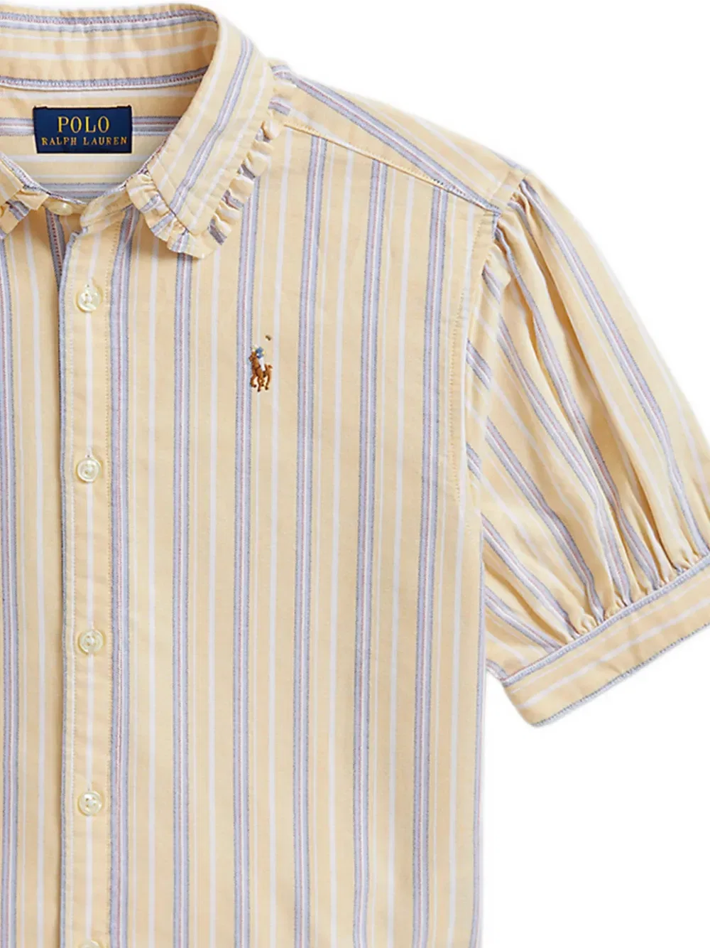 Полосатая рубашка с оборками Polo Ralph Lauren Kids, желтый — фото 4