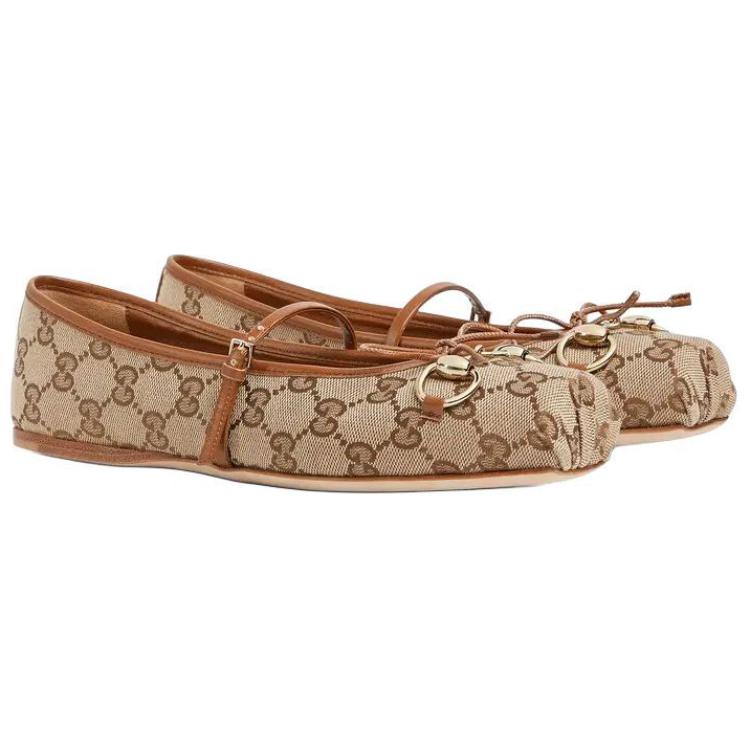 Женские балетки Horsebit 'GG Canvas Бежевый Темно-коричневый' GUCCI — фото 2
