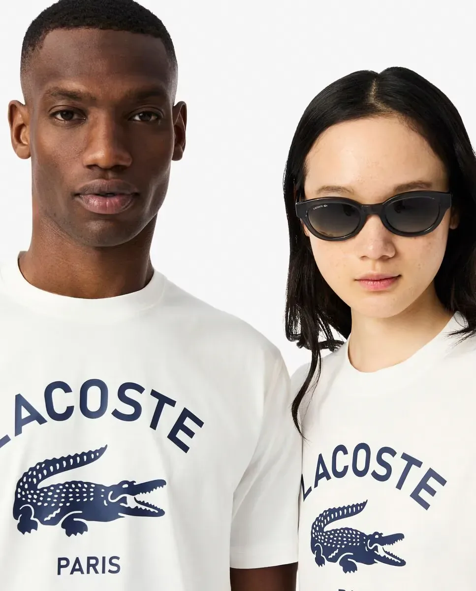 Унисекс хлопковая футболка с эксклюзивным принтом и коротким рукавом Lacoste, белый — фото 3