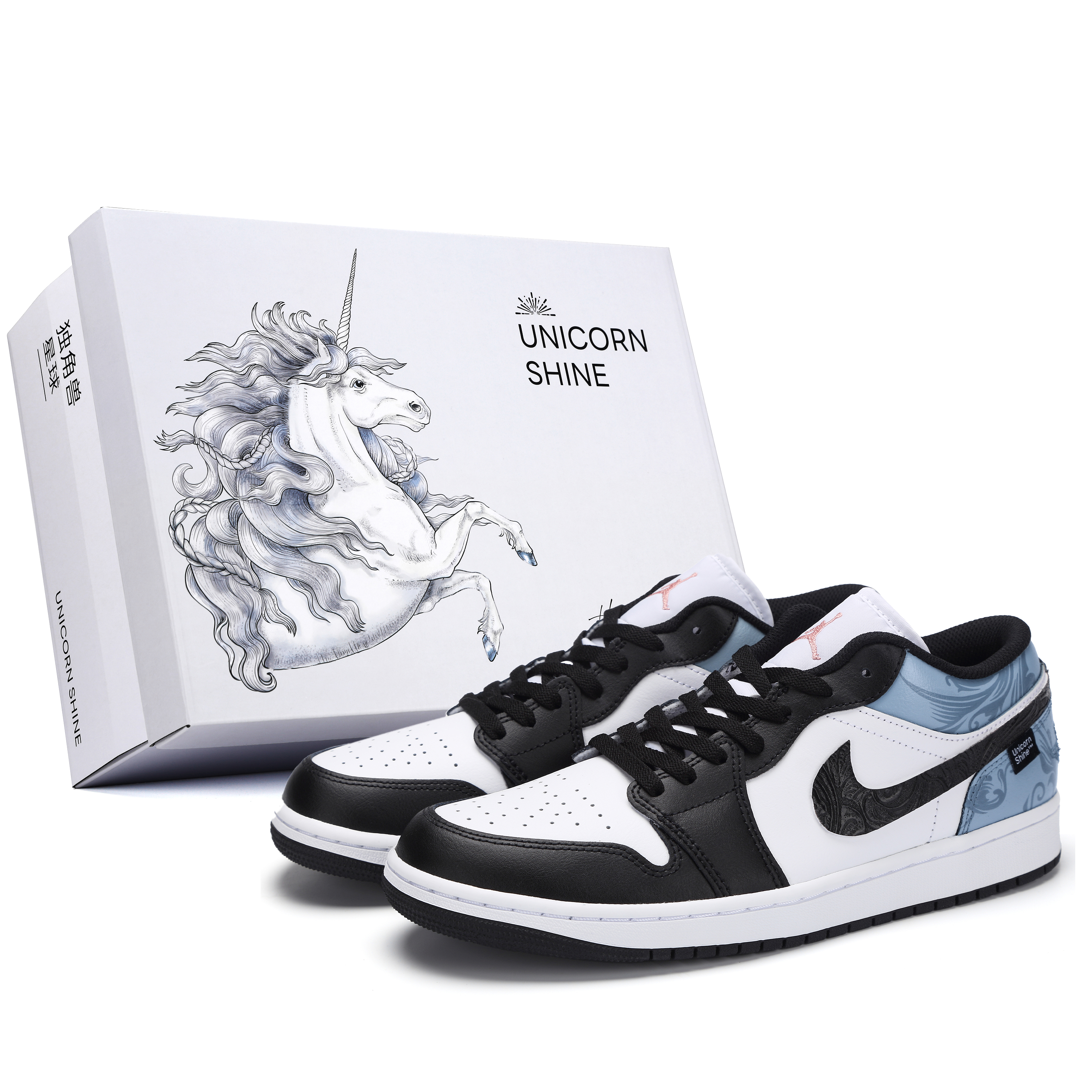 

Jordan Баскетбольные кроссовки Air 1 Classic Of Mountains And Seas Fish Low Top Vintage, мужские, сине-белые