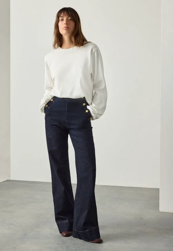 Золотые пуговицы спереди, широкие штанины Next, Denim Rinse — фото 4