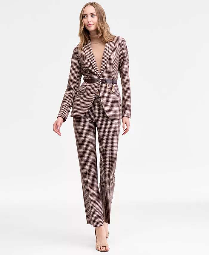 

Блейзер на одной пуговице, водолазка и брюки с рисунком «гусиная лапка» от Anne Klein Anne Klein Denim and Sport, красный