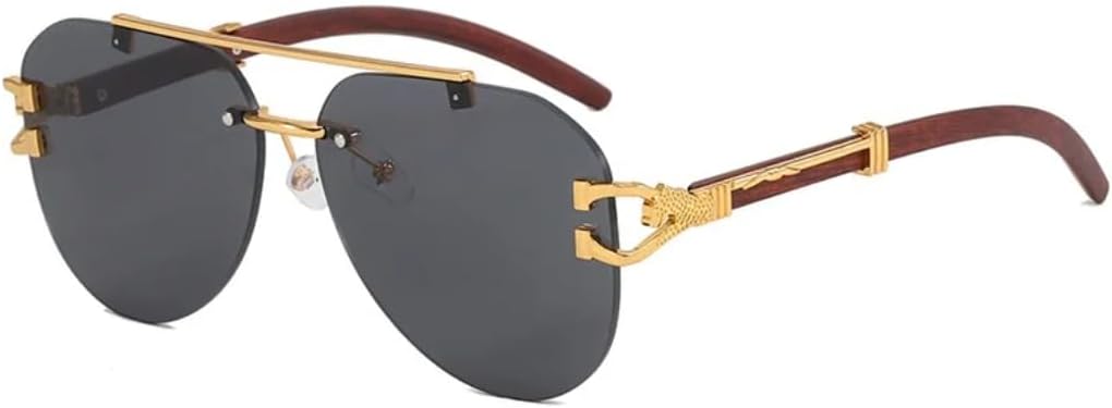 

Ретро-солнцезащитные очки без оправы с двойным дужком, овальные, женские, с индивидуальной отделкой под дерево и леопардовым принтом, модные мужские повседневные очки с защитой от УФ-излучения UV400 UATXTAU, Golden Black