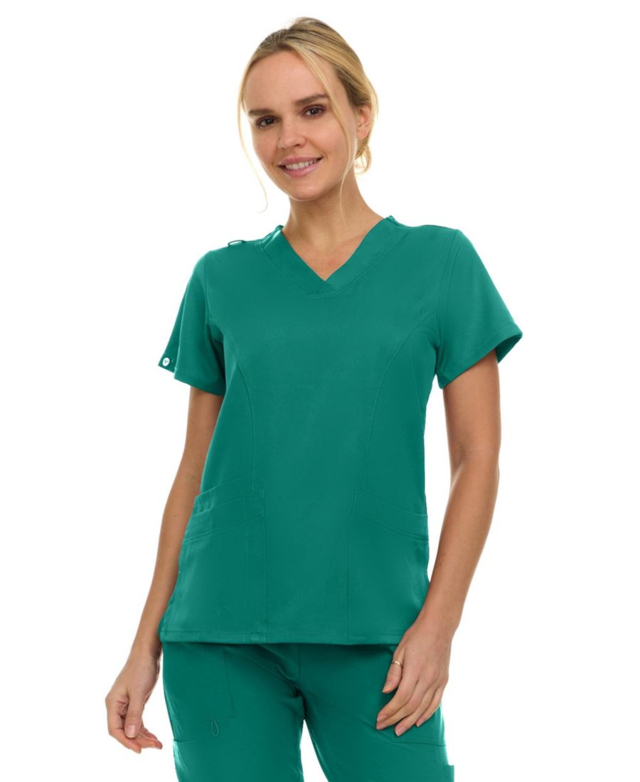 

Женская медицинская блузка Eleanor с тремя карманами, эластичным V-образным вырезом, ярко-розового цвета, размер Medium Medichic, Hunter