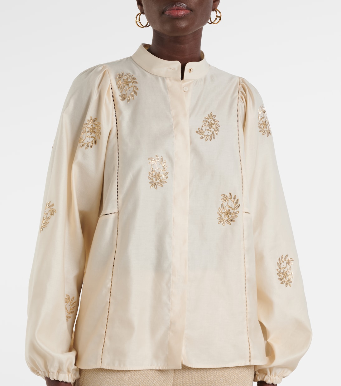 Блузка из хлопкового атласа с отделкой Caladio Max Mara, Bianco — фото 4