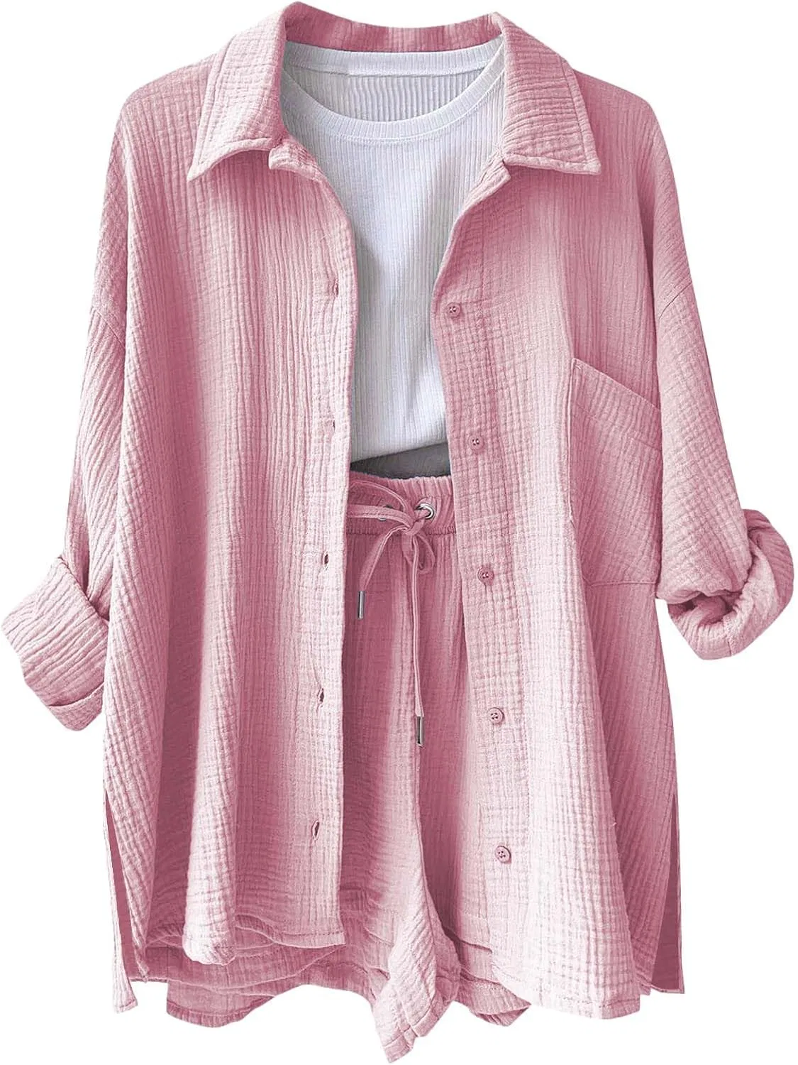 Блуза с воротником, длинный рукав, Light Pink