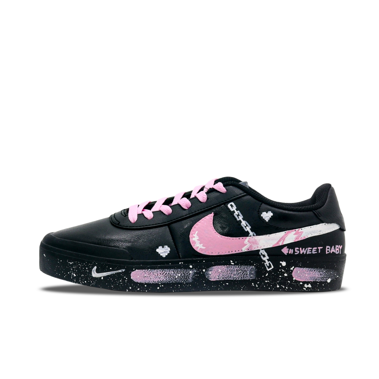 

Nike Низкие кроссовки для скейтбординга Court Shot Pink Heart Chain Lock с амортизацией, мужские, черные, белые, розовые
