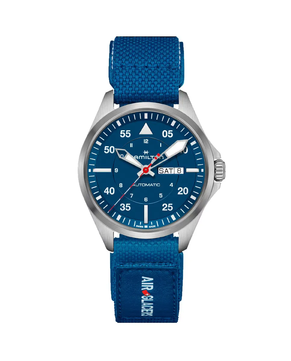 

Хаки Aviation Pilot Day Date Auto Air Glaciers Edition Автоматические мужские часы H64655941 Hamilton, синий