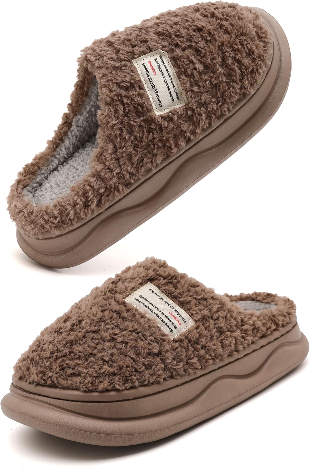 

Тапочки Kiemorgy для женщин и мужчин, тапочки с эффектом памяти для женщин, мягкие толстые пушистые домашние тапочки для спальни, для дома и улицы, коричневый