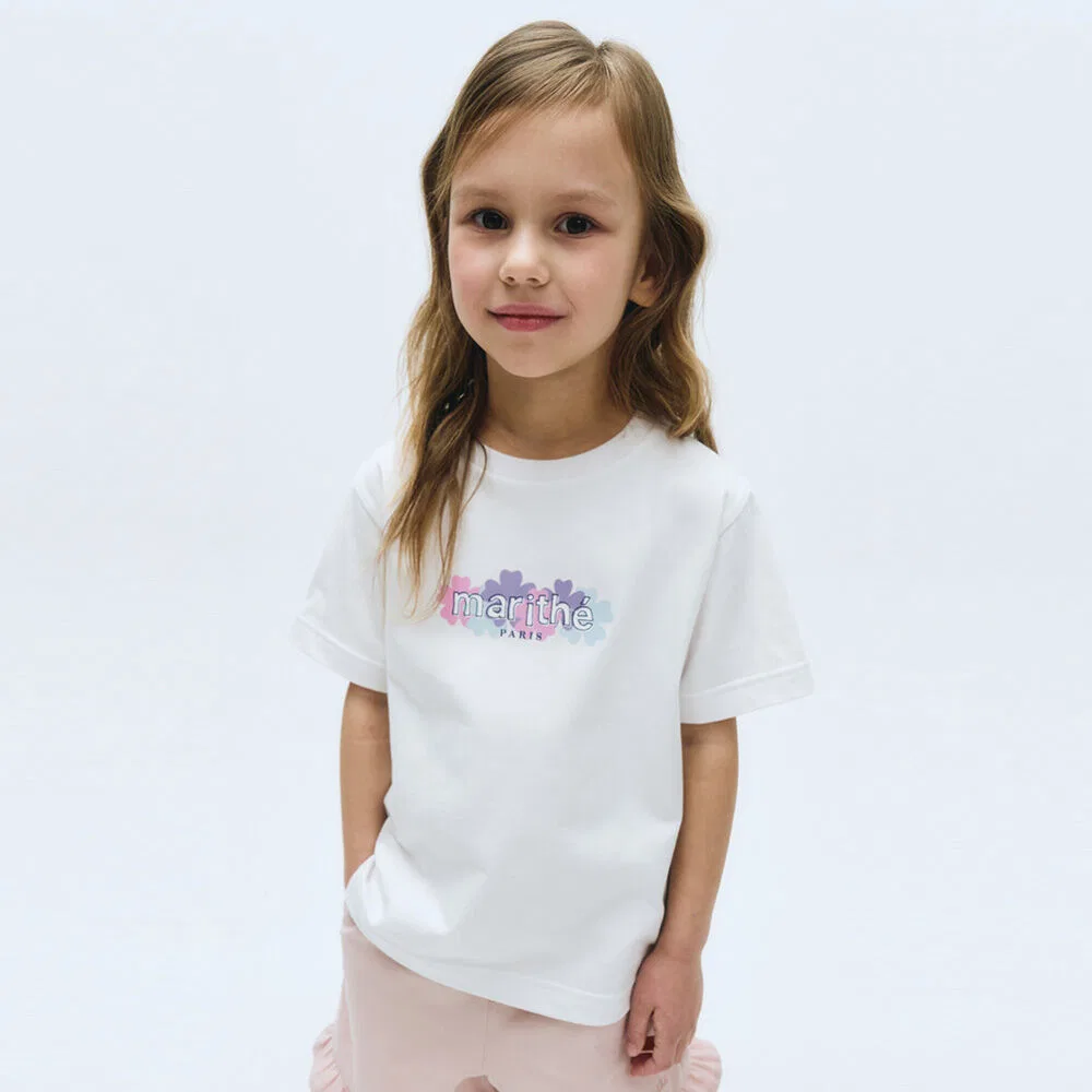 Детская футболка с цветочным принтом белого цвета от Marithé Kids