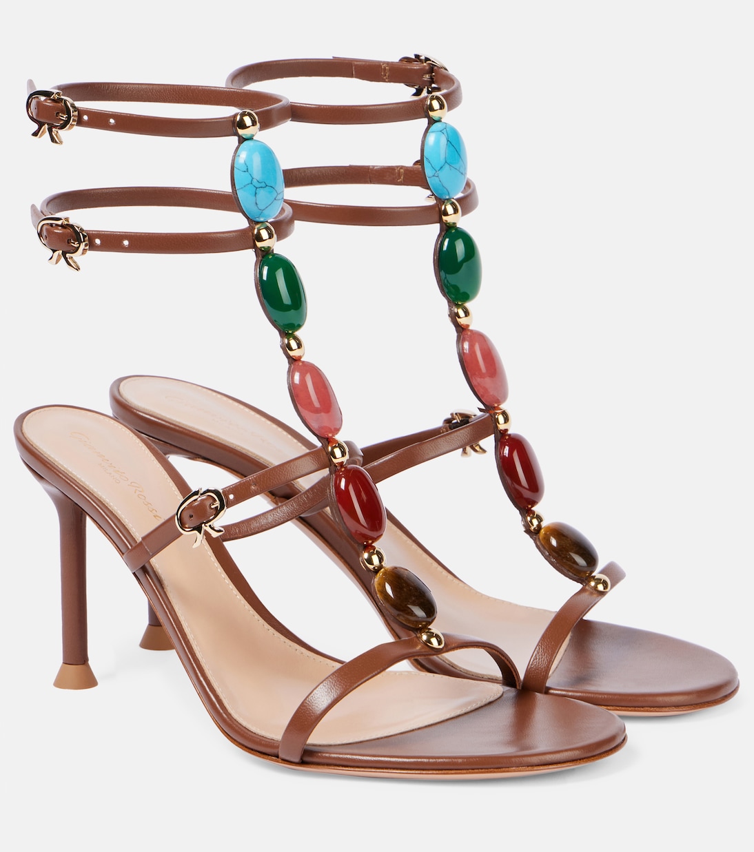 Сандалии Shanti 70 из декорированной кожи Gianvito Rossi, Cuoio