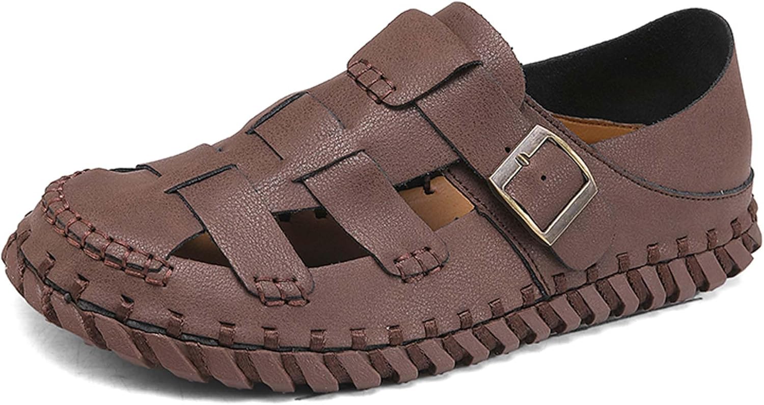 

Мужские спортивные сандалии с закрытым носком, дышащие, с отверстиями, пляжные, для рыбалки, удобные, для прогулок на улице и работы Generic, коричневый