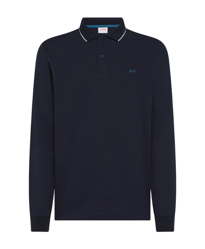 

Поло с мелкими полосками на воротнике (длина рукавов) Sun68, синий