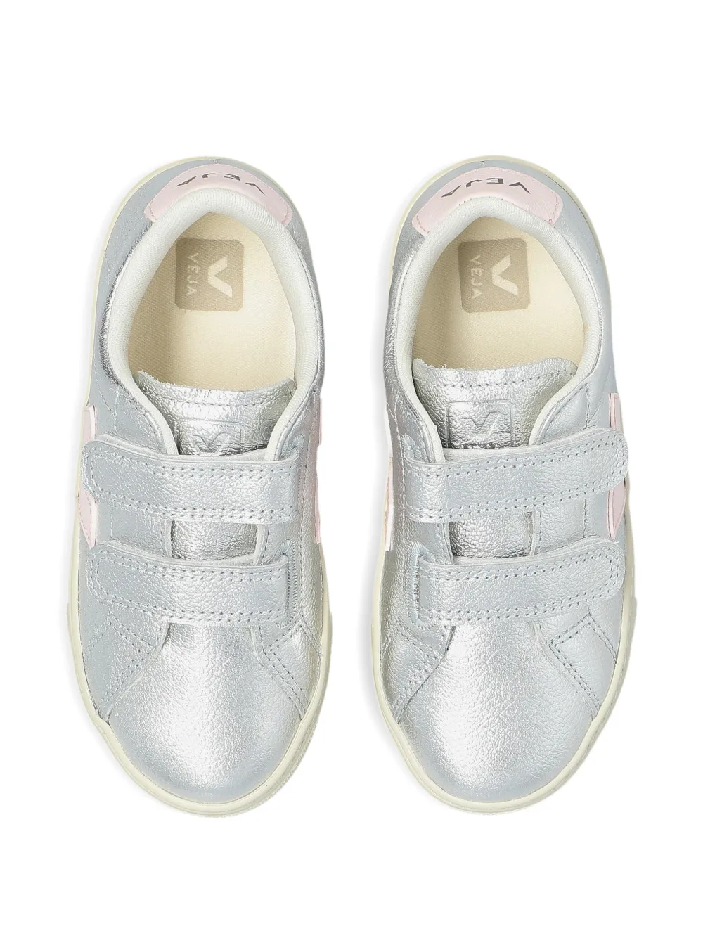 Кожаные кроссовки на липучках Veja Kids, серебряный — фото 4