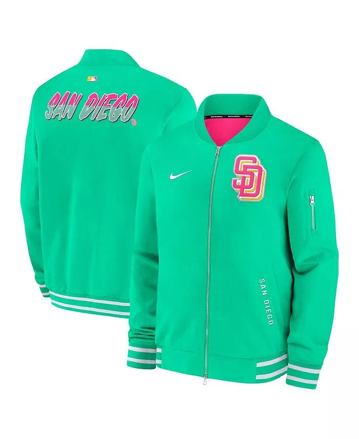 

Мужская зеленая бомбер-куртка с полной застежкой-молнией San Diego Padres Authentic Collection City Connect Nike