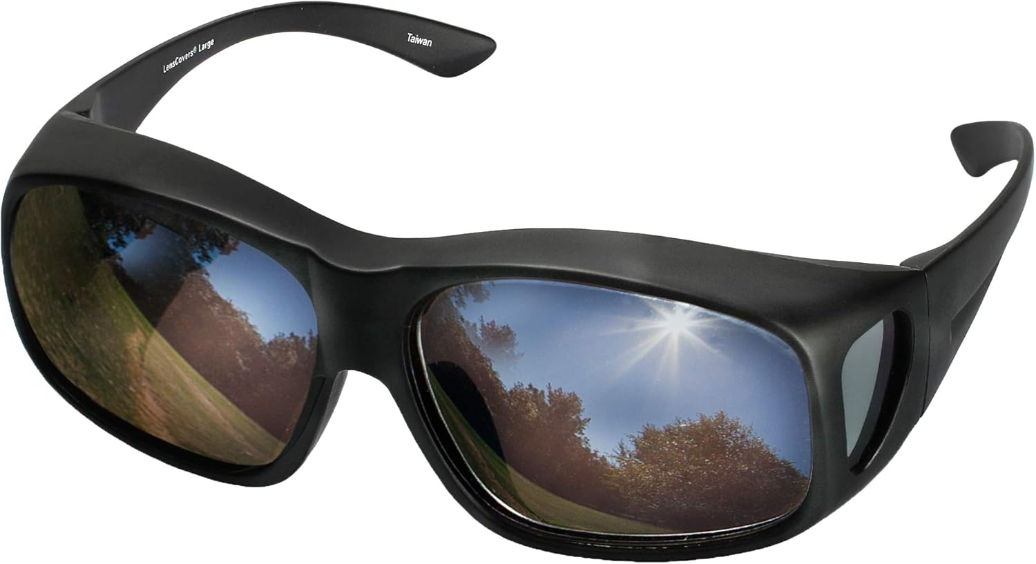 

Солнцезащитные очки LensCovers с поляризованными линзами и обтекаемой формой | Надеваются поверх солнцезащитных очков | Надеваются поверх обычных очков, Large Black Frame With Reflective