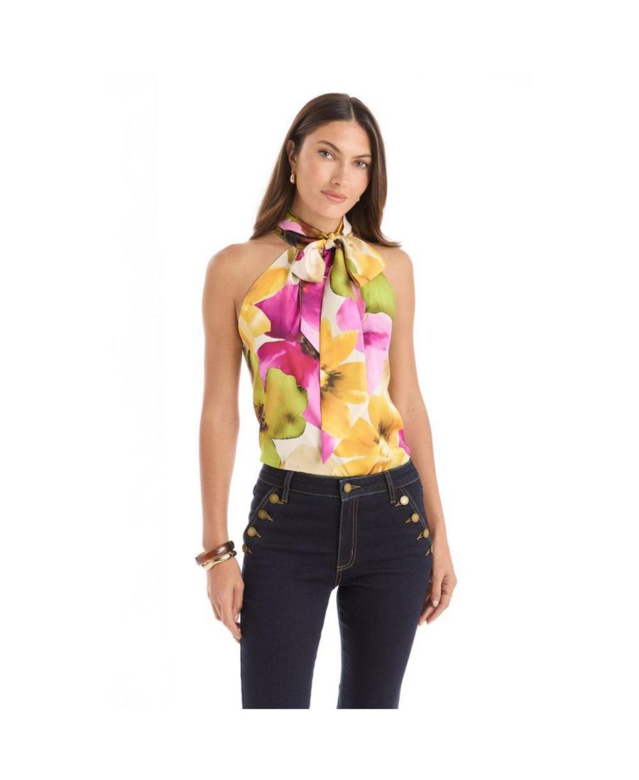 

Женская блузка Rina с завязками на шее - с леопардовым принтом The Noli Shop, Floral print