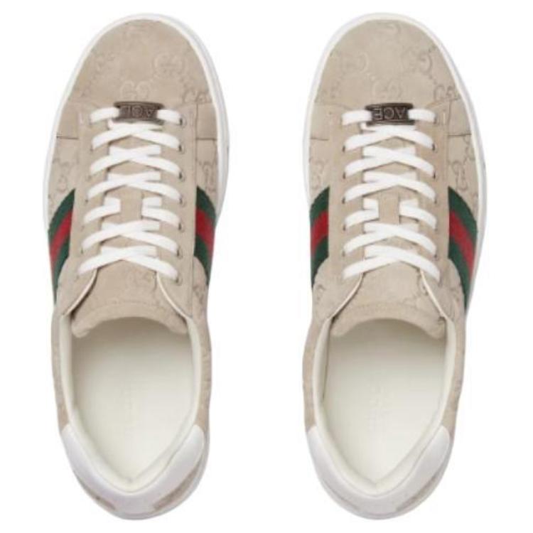 Женские низкие скейтбордные кроссовки ACE цвета овсянки Gucci, printed original shoe box included — фото 4