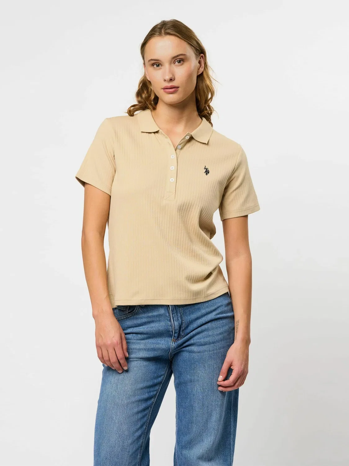 Футболка U.S. POLO ASSN. UWHelga бежевого цвета — фото 3