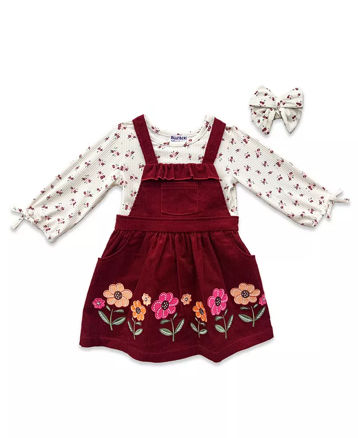 

Комплект для девочки из 3 предметов: цветочный топ, повязка на голову и джемпер с поясом Blueberi Boulevard, красный