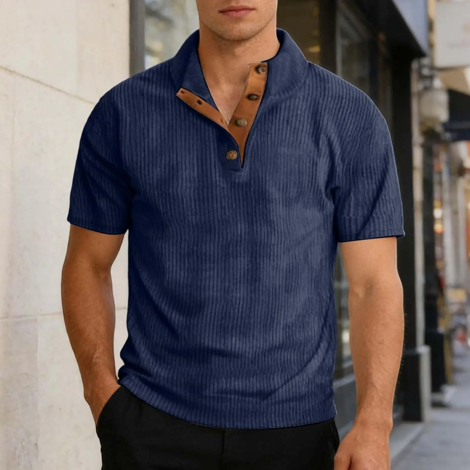 Кордовая вязаная толстовка для мужчин Casual Stand Collar с коротким рукавом — фото 3
