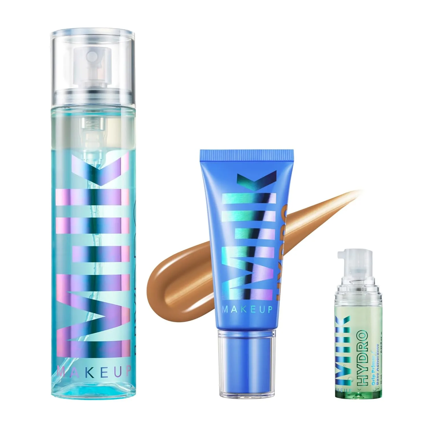 Набор Milk Makeup Hydro Grip Bundle с праймером, фиксирующим спреем и тональным кремом - увлажняет лицо и фиксирует макияж до 12 часов - легкая и стойкая текстура благодаря гиалуроновой кислоте.