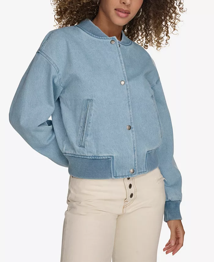 

Женская укороченная джинсовая куртка-бомбер с ребристым краем Levi's, синий