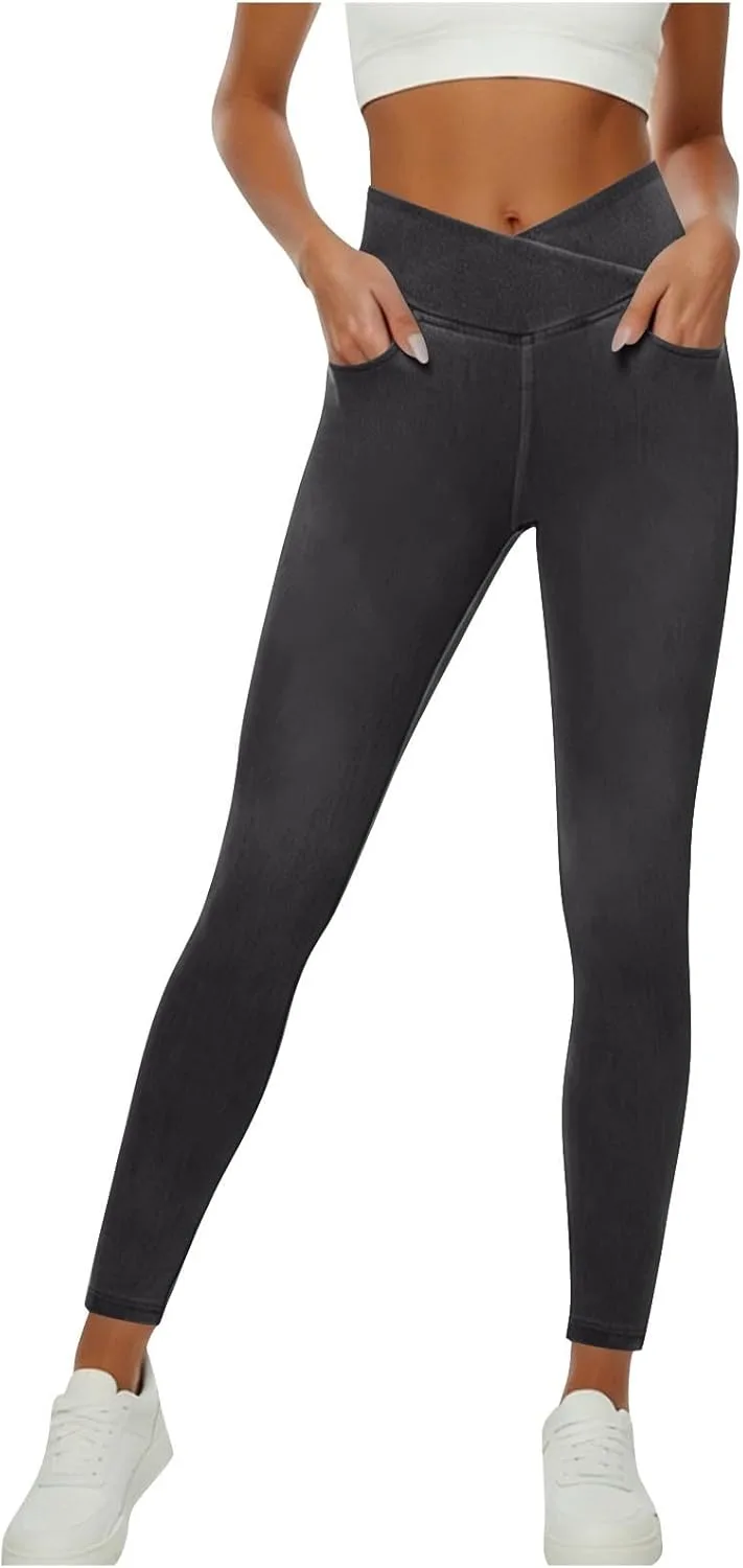 

Женские легинсы Faux Denim с эластичным поясом и эффектом контроля живота