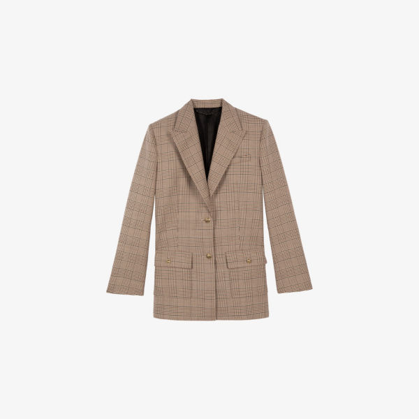 

Блейзер The Kooples из хлопка и шерсти однобортный клетчатый, бежевый