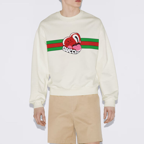 Свитер cotton jersey sweatshirt with print 'off white' Gucci, белый — фото 2