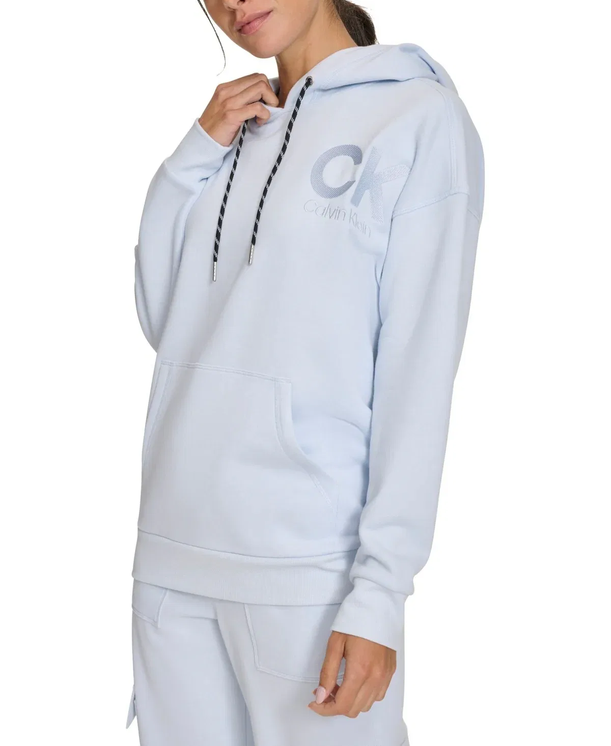 Женская толстовка Calvin Klein Eco Hoodie Spray Fleece с карманом-кенгуру, модель FTS345, синий — фото 3