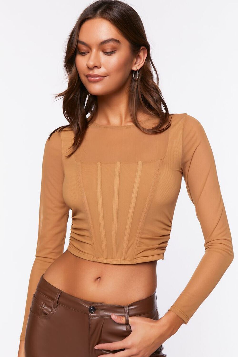 

Укороченный топ-корсет с иллюзионным вырезом Forever 21, коричневый