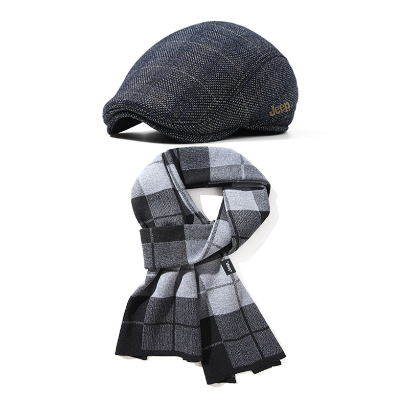 

Берет мужской Jeep, синий checkeкрасный hat+черный серый plaid scarf