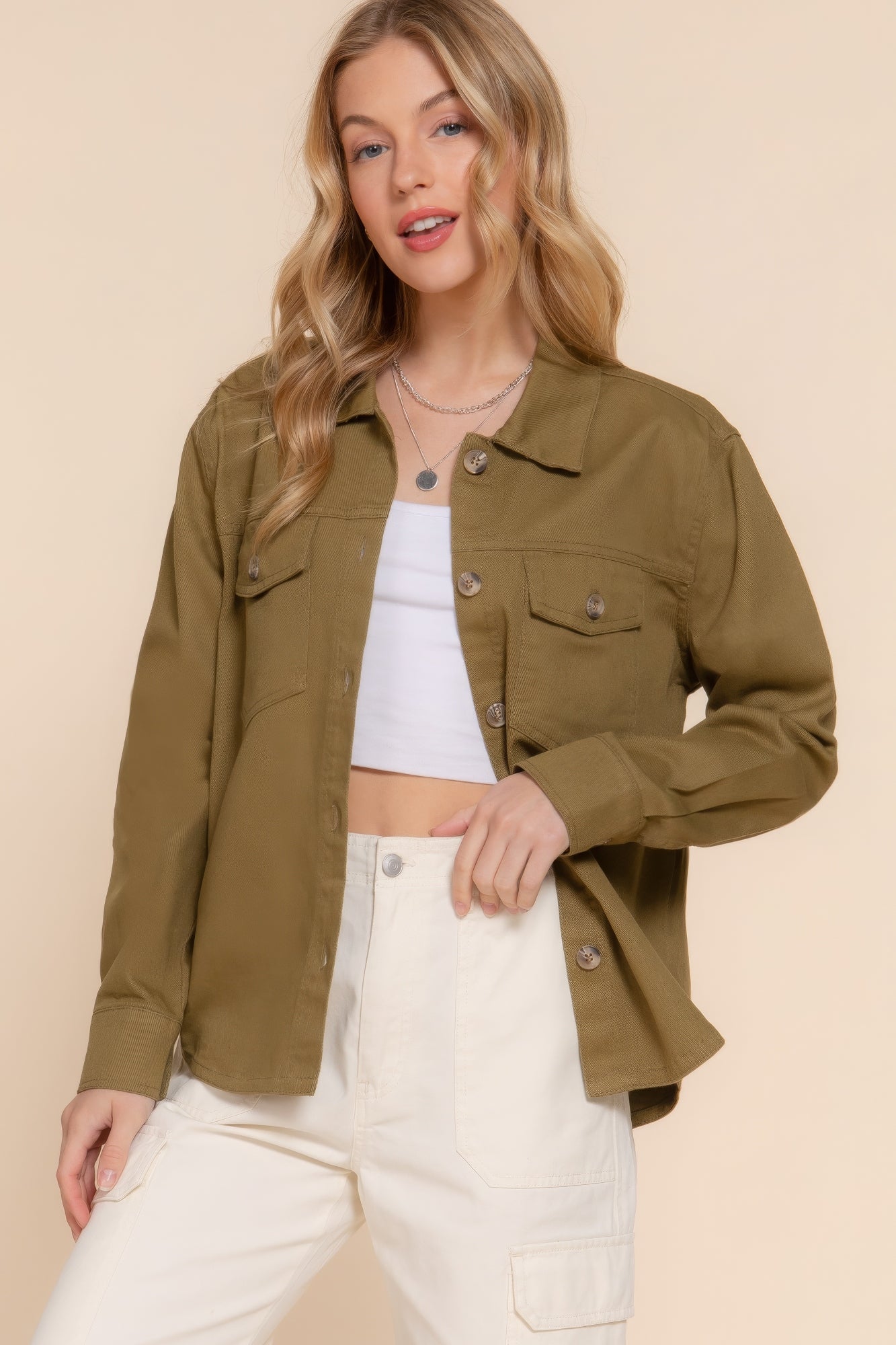 

Куртка-рубашка из хлопкового денима на пуговицах FASHNZFAB, оливковый
