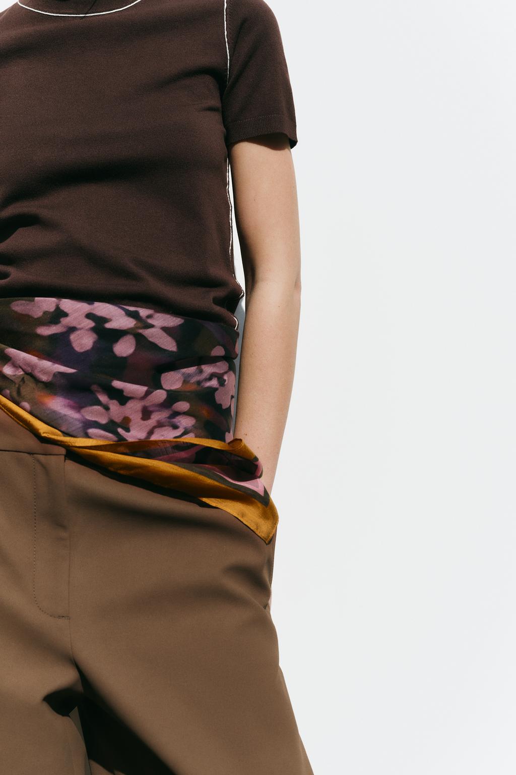

Шарф с модальным цветочным принтом ZARA, фиолетовый