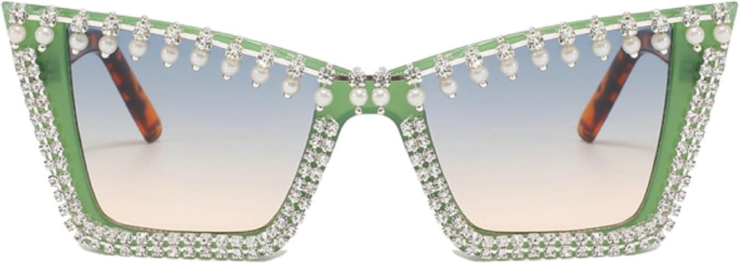

Модные солнцезащитные очки «кошачий глаз» с бриллиантами для женщин, блестящие солнцезащитные очки для костюмированных вечеринок со стразами, женские солнцезащитные очки с жемчугом, размер N45 mincl, Green