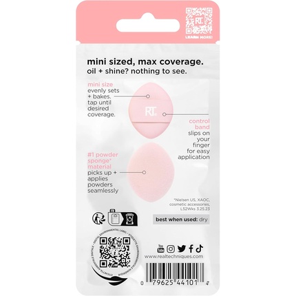 Мини-пуховка Miracle Powder Puff Trio для фиксации и запекания рассыпчатой и компактной пудры, точечное нанесение под глаза и на недостатки Real Techniques — фото 2