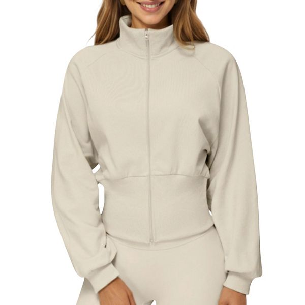 

Женская куртка с высоким воротником, длинными рукавами и молнией, с приталенным поясом и мягкой трикотажной тканью Anna-Kaci, Light Beige