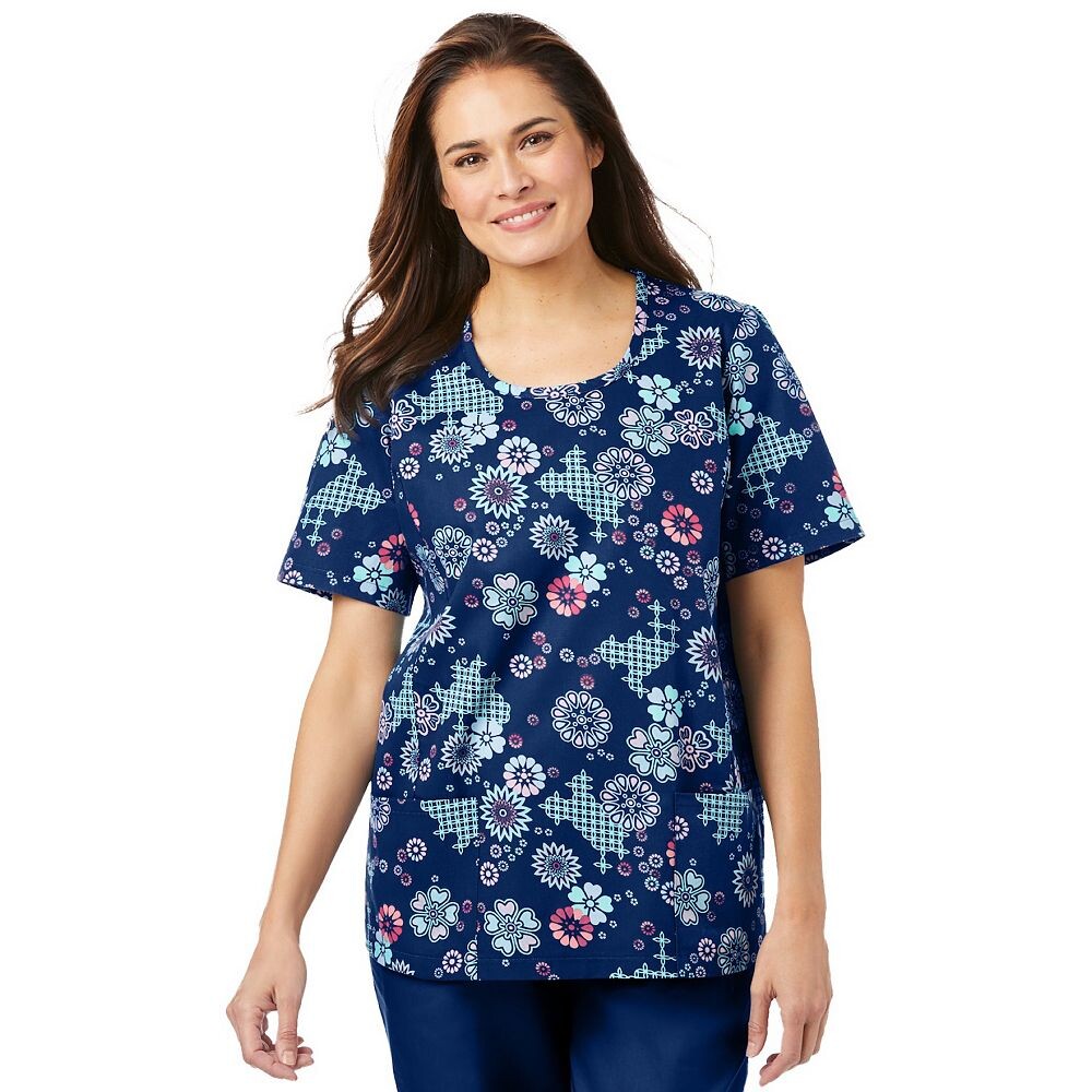 

Женский топ-скраб Comfort Choice больших размеров с круглым вырезом, цвет Evening Blue Floral
