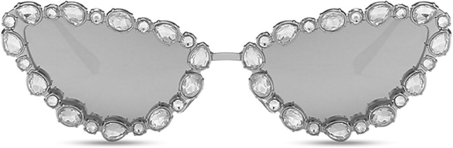 

Солнцезащитные очки «кошачий глаз» с блестящими кристаллами для женщин, винтажный стиль, роскошные солнцезащитные очки со стразами, элегантные женские очки mincl, Silver